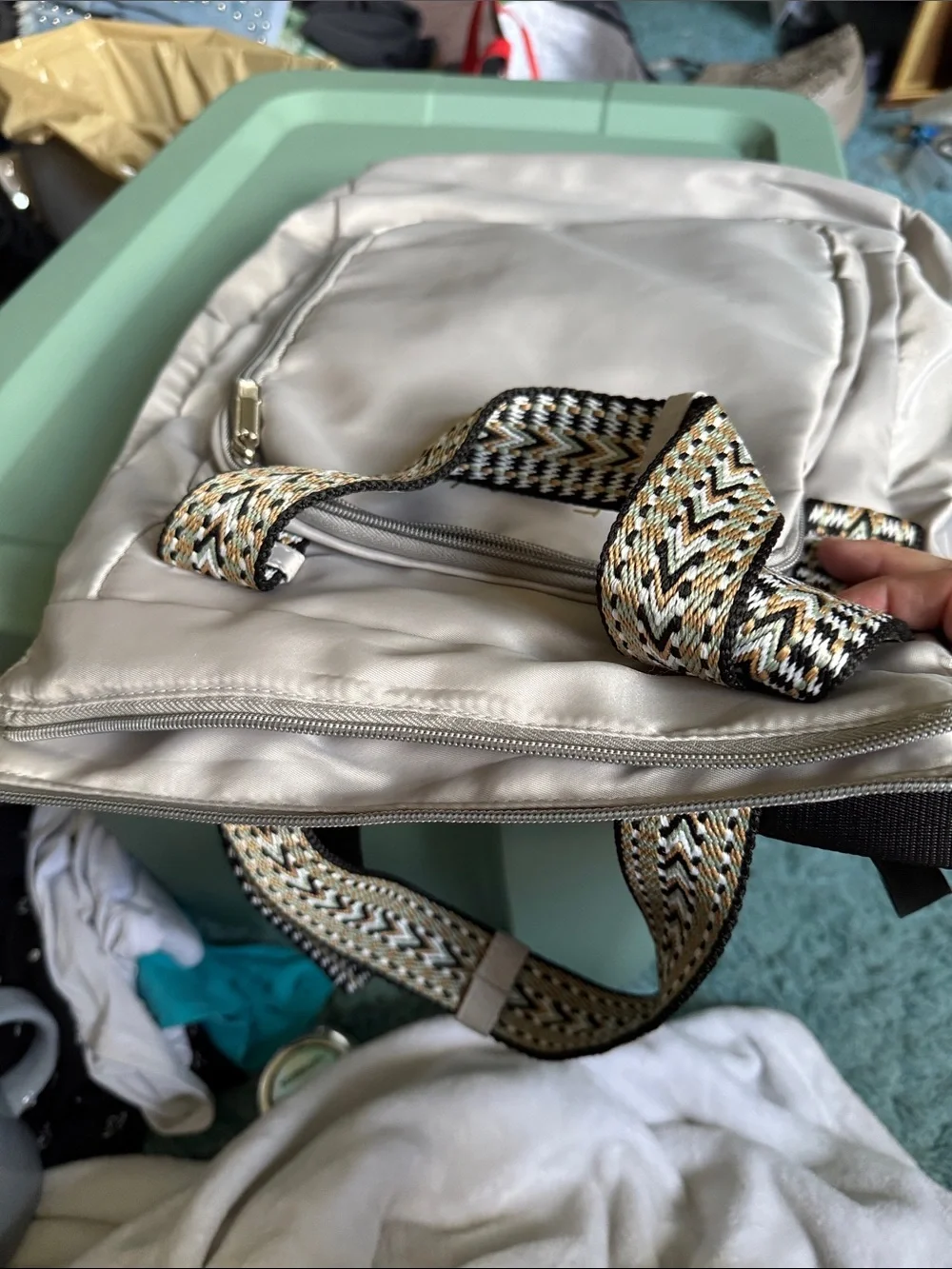 Emma & Kate Light Gray Women's Backpack Tote with Patterned Straps